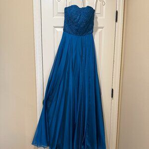 Sherri Hill Teal Formal Strapless Gown